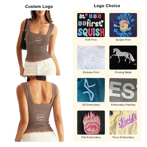 Chaleco deportivo de gimnasio de punto ajustado de alta calidad para mujer, camisetas sin mangas con cuello cuadrado acanalado - Product Image 3