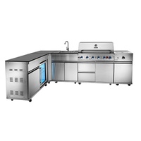 Îlot de cuisine extérieur modulaire en acier inoxydable avec barbecue au charbon et au gaz, évier, réfrigérateur, bac à glace, ensemble de cuisson mobile pour jardin