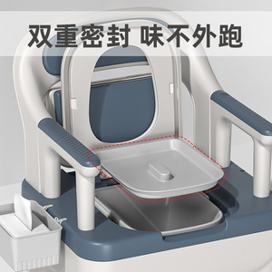 Chaise de toilette portable pour adultes et personnes âgées, toilettes d'intérieur avec couvercle à fermeture lente et patins antidérapants - Product Image 4