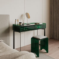 Coiffeuse ultra-mince en acrylique transparente à 2 tiroirs avec miroir sur pied pour chambre à coucher