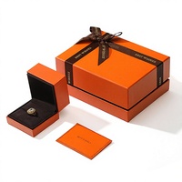 Coffret cadeau de luxe pour bijoux orange avec sac en papier et ruban, emballage haut de gamme en carton pour bague