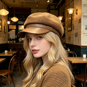 <span class=keywords><strong>Gorra</strong></span> Newsboy Octogonal a Rayas Estilo Británico Retro Francés Cuatro Estaciones para <span class=keywords><strong>Mujer</strong></span>, con Letras Elegantes que Estilizan el Rostro, Versátil para la Playa - Product Image 2