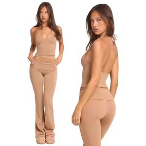 <span class=keywords><strong>Ensemble</strong></span> de <span class=keywords><strong>sport</strong></span> et fitness : Brassière de soutien et short taille haute transparent à jambes évasées, anti-humidité, avec rembourrage poitrine - Product Image 3