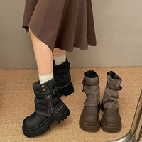 Bottes mi-mollet pour femmes 2026, style britannique, à semelle épaisse, décontractées, confortables et tendance