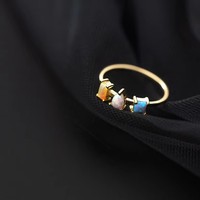 Bague en argent sterling 925 plaqué or rose avec opale de forme géométrique, bijoux pour femmes