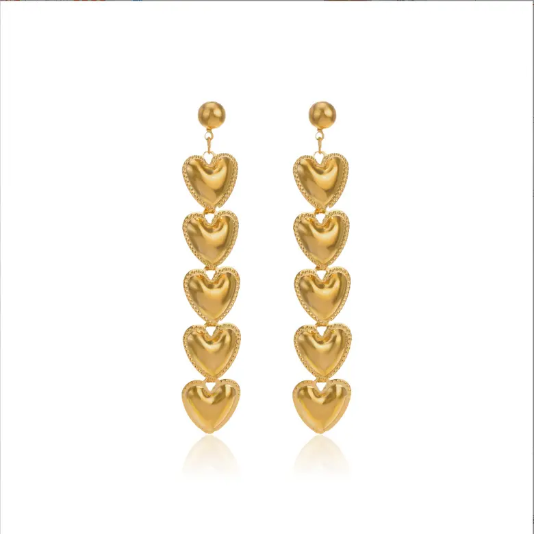 Wholesale Custom Jewelry Pendant Earring 18K Gold Plated Love Heart Stainless Steel Long Tassel Earring Women