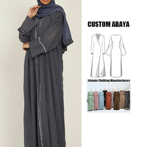 Dark Gray Cotton Dubia Abayaドレスヒジャーブ付きイスラム教徒女性用通気性ロング<span class=keywords><strong>Kaftan</strong></span>結婚式用ブルカ - Product Image 1
