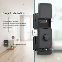 Serrure de porte intelligente en verre noir mat, serrure de porte électronique à empreintes digitales Bluetooth Tuya avec carte pour porte coulissante en verre sans cadre