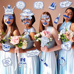 Huancai quelque chose de bleu avant de faire des accessoires de photomaton avec des bâtons Kit d'accessoires de selfie de fête de douche nuptiale pour les fournitures de fête de mariage - Product Image 3