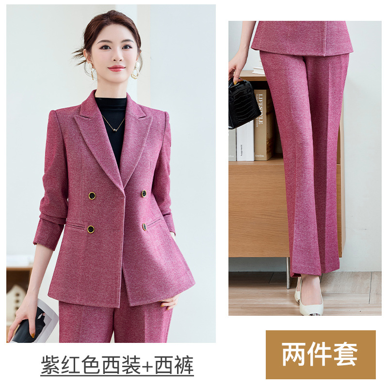 Purple-red suit with flared trousers