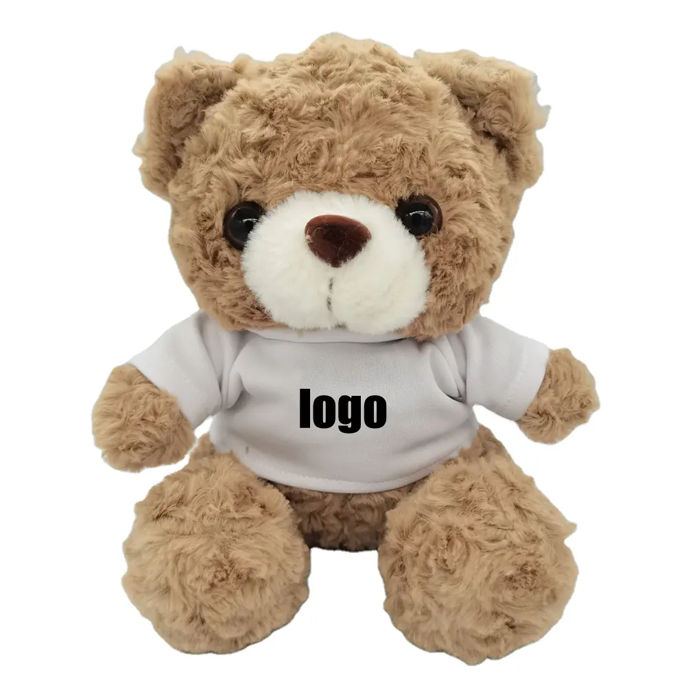 sublimation product 9 inches Teddy Bear plush toy cute bear doll wedding decoration promotion gift with logo white t-shirt
