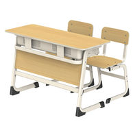 Ensemble de bureau et chaise scolaire double en bois personnalisable, mobilier de salle de classe pour étudiants