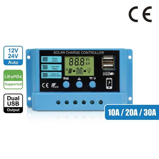 12V 24V PWM Solar Charge Controller 10A 20A 30A LiFePO4 Lead Acid LCD Display CE Certified OEM Wholesale