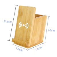 Chargeur sans fil en bambou avec porte-stylo de bureau, organiseur de crayons multifonctionnel pour bureau, support de téléphone portable pour rangement de bureau