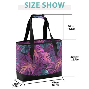 Hawaiian Print Tropical Design Custom Print Large Zipper Insulated Shopping Bag Aloha Beach Cooler Bag with Shoulder Straps - Product Image 3