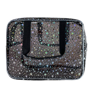 Venta al por mayor estrellas brillantes de gran capacidad bolsas de cosméticos de PVC transparente cremallera bolsa impermeable de moda bolsas de maquillaje al aire libre - Product Image 4