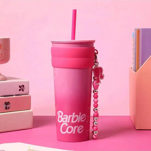 Bouteille d'Eau pour la Série <span class=keywords><strong>Barbie</strong></span>, Breloque, 800 mL, Tasse en Acier Inoxydable avec Paille, Motif Mignon, Douceur et Expérience de Boisson Rafraîchissante - Product Image 2