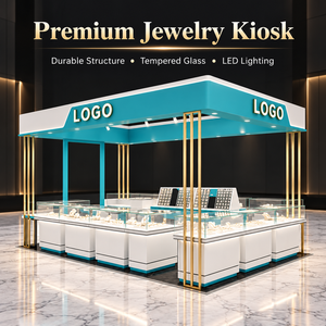 Kiosque à bijoux moderne en verre LED sur mesure avec structure en acier inoxydable, stand d'exposition de bijoux pour centre commercial, solution complète d'aménagement de boutique - Product Image 2