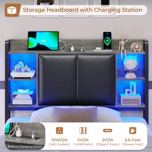 Twin <strong>Bed</strong> <strong>Frames</strong> LED Charging Station Upholstered Storage Headboard <strong>Platform</strong> <strong>Bed</strong> <strong>Frame</strong> Drawer No Box Spring Needed Easy Assembly - Product Image 4
