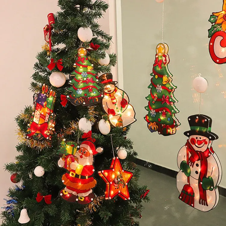 Led Opknoping Vonkend Licht Kerstkaars Sterboom Sneeuwman Santa Lights Met Sucker En Haak Voor Indoor Ramen Decoratie
