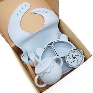 Set Peralatan Makan Bayi Silikon Bebas BPA, Mangkuk Silikon dengan Perekat, Set Makan Bayi untuk MPASI - Product Image 1