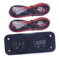 Voltmeter Digital DC 12V/24V Tahan Air untuk Mobil, Pengukur Tegangan Digital LED Baterai Ganda, Pengukur Tegangan Kapal Laut