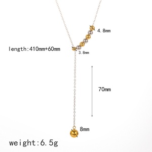 Collier chaîne à perles tendance, bracelets personnalisés, ensemble de bijoux en acier inoxydable avec perles de couleurs mélangées simples - Product Image 6
