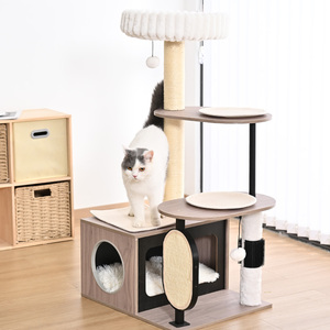 Moderna Torre per Gatti in Legno di <span class=keywords><strong>Noce</strong></span> Sauron, Arredamento Multilivello per Gatti con Spazzola per la Toelettatura e Cuccia Accogliente - Product Image 6