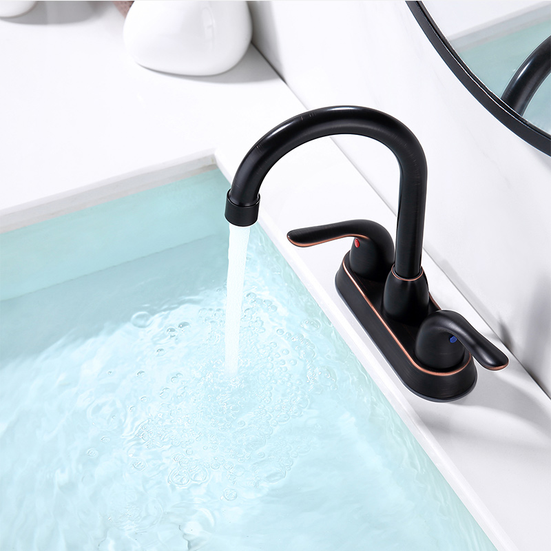 Factory direct deck mounted water tap Dual Handle brushed Basin mixer Faucet