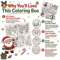 Livre de coloriage sur le thème de Noël, 24 pages, papier épais, motifs mignons, design audacieux et facile, pour adultes, adolescents et enfants, livre de dessin de Noël confortable
