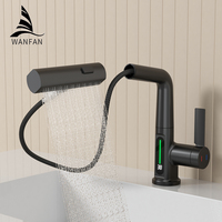 Robinet de salle de bain moderne de luxe en laiton massif avec affichage numérique de la température, mélangeur de lavabo à 3 voies chaud et froid pour hôtel