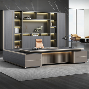 Luxury Modern Office Furniture Executive Office Desk L Shaped Large Long <strong>Desktop</strong> Boss CEO <strong>Computer</strong> Desk With Light and Drawers - Product Image 2