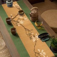 Chemin de table en bambou de style asiatique avec peintures chinoises anciennes, motif floral de magnolia, décoration zen, tapis de table pour la maison/le bureau