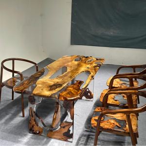 Mesa <span class=keywords><strong>de</strong></span> Comedor Moderna Rectangular <span class=keywords><strong>de</strong></span> Madera <span class=keywords><strong>de</strong></span> Alcanfor Dorada - Madera Brillante Resistente al Agua y Ecológica, Multiusos, Ensamblada, para el Hogar o <span class=keywords><strong>Bar</strong></span> - Product Image 6