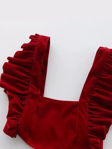 <span class=keywords><strong>Tuta</strong></span> in Velluto Rosso per Neonata con Volant e Etichetta sul Colletto, Pagliaccetto Natalizio per <span class=keywords><strong>Bambina</strong></span> - Product Image 3