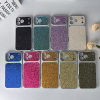 Coque de téléphone antichoc en similicuir pailleté avec fenêtre intégrale pour iPhone 17 16 15 14 Pro Max, protection intégrale de l'appareil photo en TPU+PC