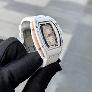 Reloj de Hombre RM07-01 Exquisite Diamond White Ceramic Tonneau - Esfera Esqueletizada, Correa de Silicona, Reloj Mecánico - Product Image 3