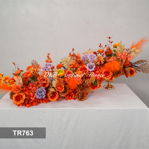 ดอกไม้ประดิษฐ์จากผ้าไหม รูปดอกกุหลาบสีส้มสุดหรู สำหรับตกแต่งโซฟาในงานแต่งงาน - Product Image 2