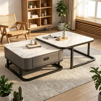 Table basse de style italien de luxe léger avec rangement pour salon, petit appartement, table TV carrée tendance en verre et dalle de roche