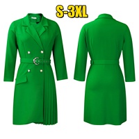 Nouvelle Robe d'été plissée pour femme, taille haute, col en V, manches trois quarts, ceinturée, longueur midi, style tailleur, pour le bureau
