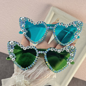 Occhiali da sole con lenti sfumate per feste alla moda strass a forma di cuore giallo per PC decorazione con perla Oversize Cat Eye sposa Be - Product Image 2