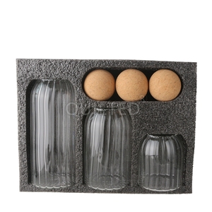 Best selling clear Borosilicate kitchen food Glass Jar set with Wood Cork Ball Stopper Lid storage bottles jars