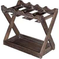Porte-vin rustique en bois avec porte-verres, organisateur de rangement pour bouteilles de vin sur comptoir, avec plateau à bouchons, 4 bouteilles, 6 verres