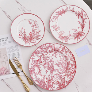 Wholesale European Style 3pcs Flower Patterned Bone China Plate Sets - Product Image 5