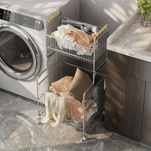 Carrello Portabiancheria a 2 Ripiani con Ruote, Organizzatore Mobile Staccabile per Vestiti Sporchi, Carrello in Acciaio Inossidabile per Bagno - Product Image 2