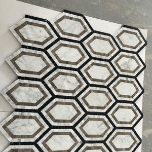 Mosaïque de <span class=keywords><strong>marbre</strong></span> blanc Thassos et gris mélangé à motif de fleurs de marguerite, carreaux de crédence de cuisine, mosaïque jet d'eau pour murs et sols - Product Image 5