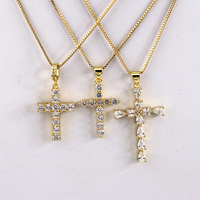 Kalung Liontin Salib Berlapis Emas Baja Anti Karat Berkualitas Tinggi NS1082 dengan Berlian Imitasi CZ Micro Pave, Perhiasan Religius Kristen