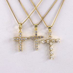 NS1082高品质钻石基督教宗教珠宝镀金不锈钢链条CZ微型铺面十字吊坠项链 - Product Image 5