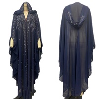 Abaya QIQI à capuche brodée de perles et de strass, manches chauve-souris, en mousseline, coupe ample, robe kaftan musulmane pour femme - En stock