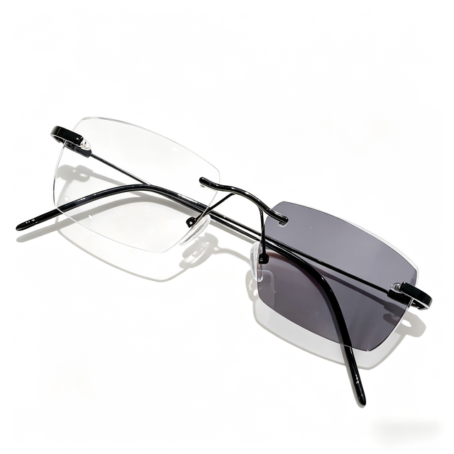 XPZ Light Business Photochromic Anti-Blue Light Anti-Glare PC Lenses Minimalist Metal Rimless HMC Coated Anti-UV400 Unisex